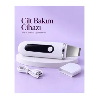 USB Şarjlı Metal Spatula Uçlu Beyaz Yüz ve Cilt Bakım Cihazı