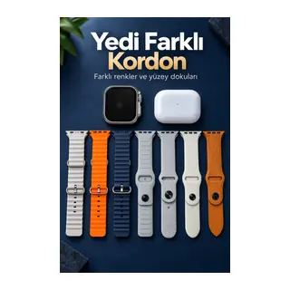 Akıllı Saat Bluetooth Aramalı ve 7 Kordonlu Set