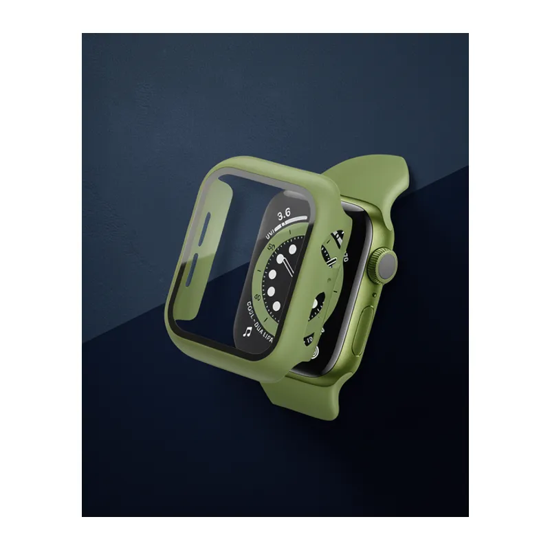 Apple Watch 41mm Camlı Kasa Ekran Koruyucu - Koyu Yeşil