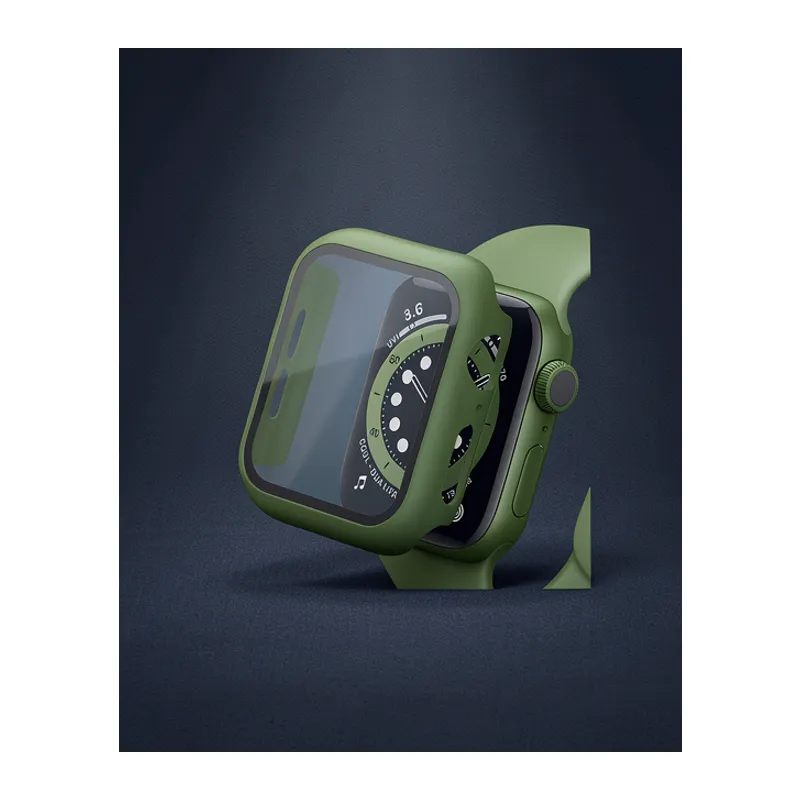 Apple Watch 45mm Camlı Kasa Ekran Koruyucu - Koyu Yeşil