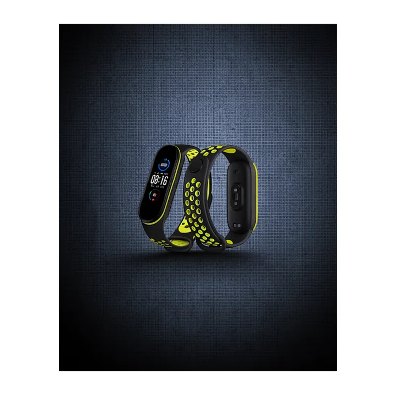 Xiaomi Mi Band 7 Spor Delikli Kordon - Siyah-yeşil