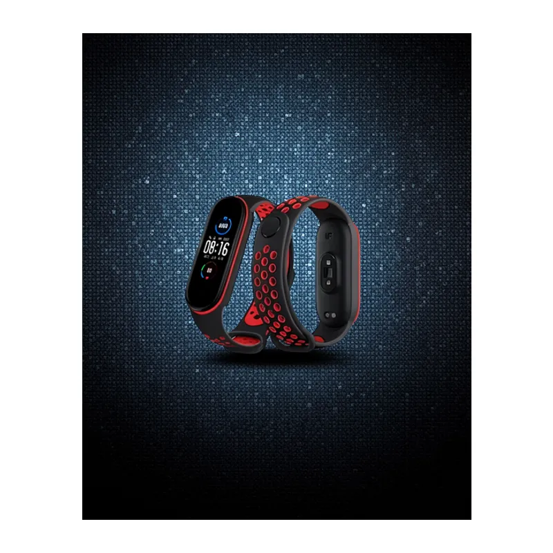 Xiaomi Mi Band 4 Spor Delikli Kordon - Siyah-kırmızı