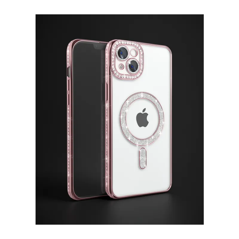 Apple İphone 15 Kılıf Joke Simli Magneticsafe Kılıf - Pembe