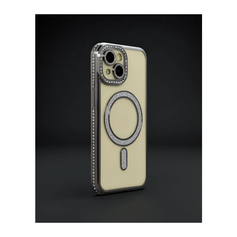 Apple İphone 15 Kılıf Joke Simli Magneticsafe Kılıf - Gri