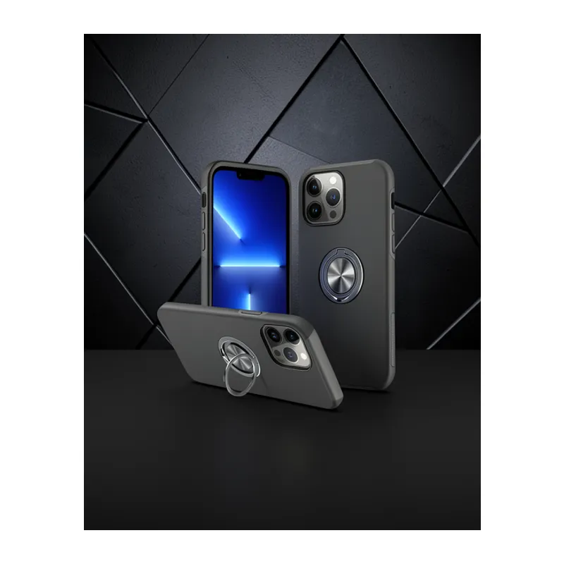 Apple İphone 13 Pro Max Kılıf Elit Yüzüklü Kapak - Siyah
