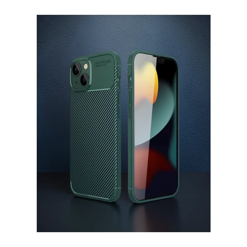 Apple İphone 14 Kılıf Auto Focus Karbon Kapak - Koyu Yeşil