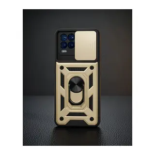 Realme 8 Kılıf Pars Lens Yüzüklü Silikon - Gold