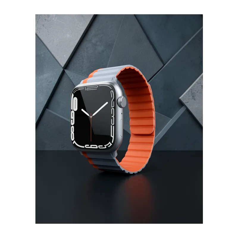 Apple Watch 42mm Mo-wb1 Çift Renk Mıknatıslı Silikon Kordon (saat Değildir) - Gri-turuncu