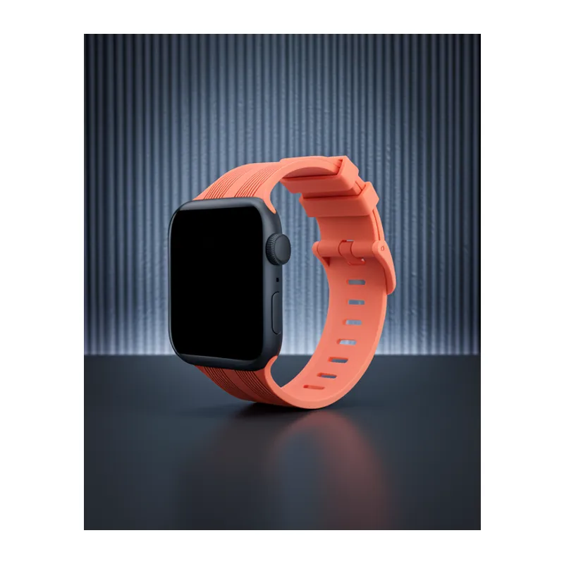 Apple Watch 38mm Kr408 Çizgili Silikon Kordon - Turuncu