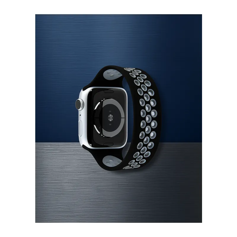 Apple Watch 42mm Ayarlı Delikli Silikon Kordon - Siyah-gri