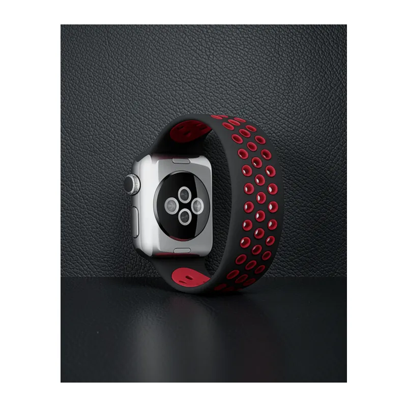 Apple Watch 42mm Ayarlı Delikli Silikon Kordon - Siyah-kırmızı
