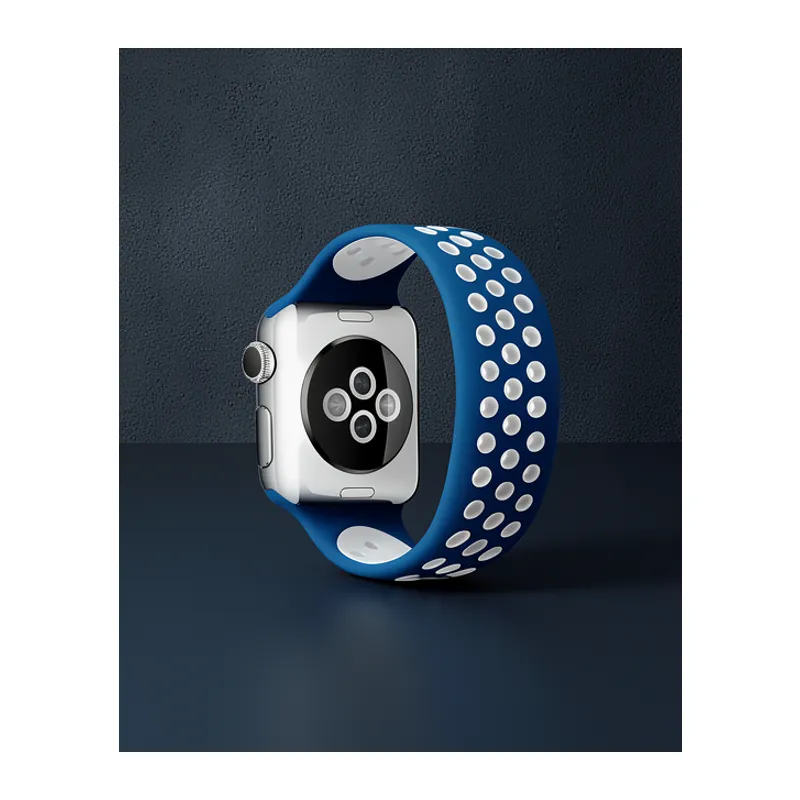 Apple Watch 42mm Ayarlı Delikli Silikon Kordon - Lacivert-beyaz