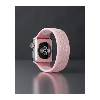 Apple Watch 42mm Ayarlı Delikli Silikon Kordon - Pembe-beyaz