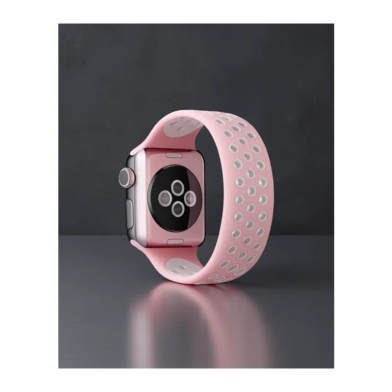 Apple Watch 42mm Ayarlı Delikli Silikon Kordon - Pembe-beyaz