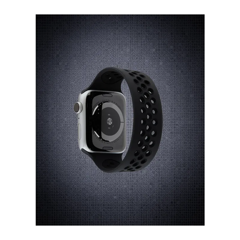 Apple Watch 42mm Ayarlı Delikli Silikon Kordon - Siyah-siyah