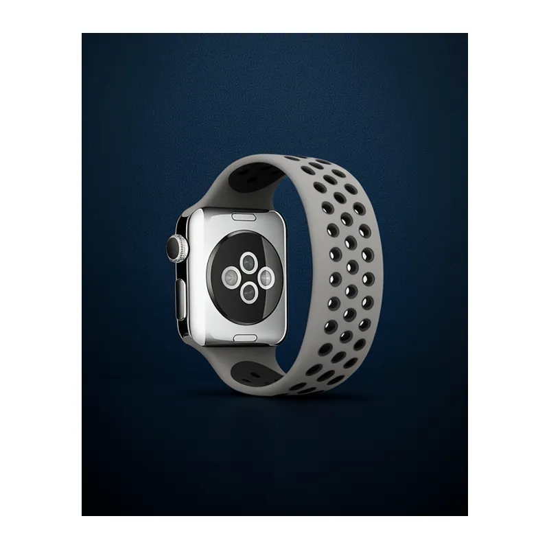 Apple Watch 42mm Ayarlı Delikli Silikon Kordon - Gri-siyah