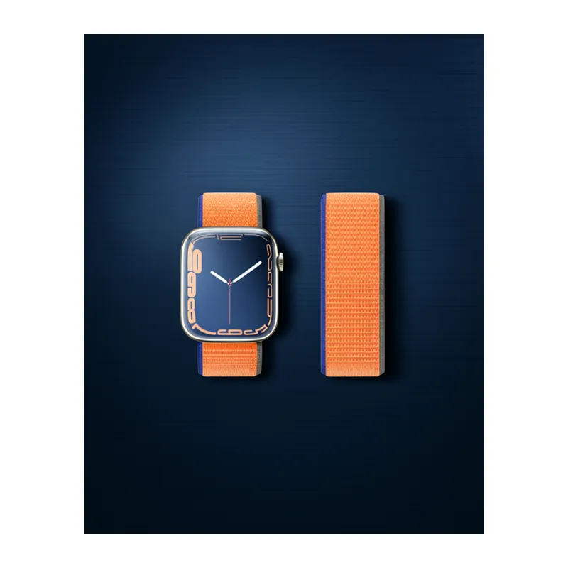 Apple Watch 42mm Hasırlı Cırtcırtlı Kordon - Turuncu