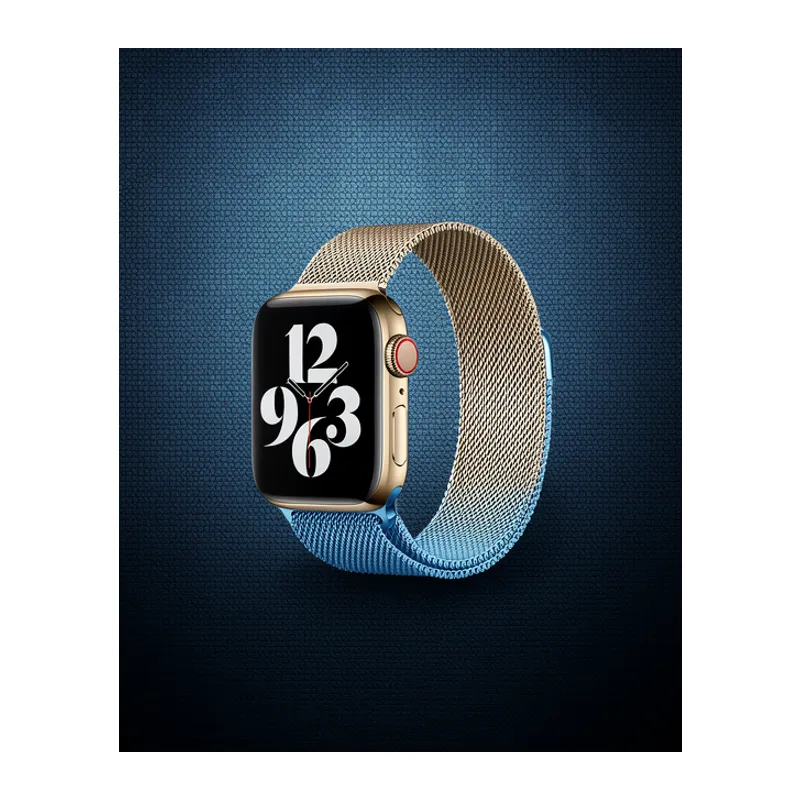 Apple Watch 38mm Metal Mıknatıslı Kordon - Metalik Gold-mavi