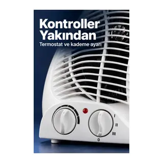 3 Kademe Ayarlı Termostatlı Beyaz Fanlı Isıtıcı