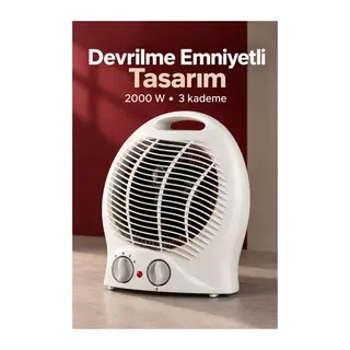 Çift Döner Düğmeli Termostatlı Beyaz Fanlı Isıtıcı
