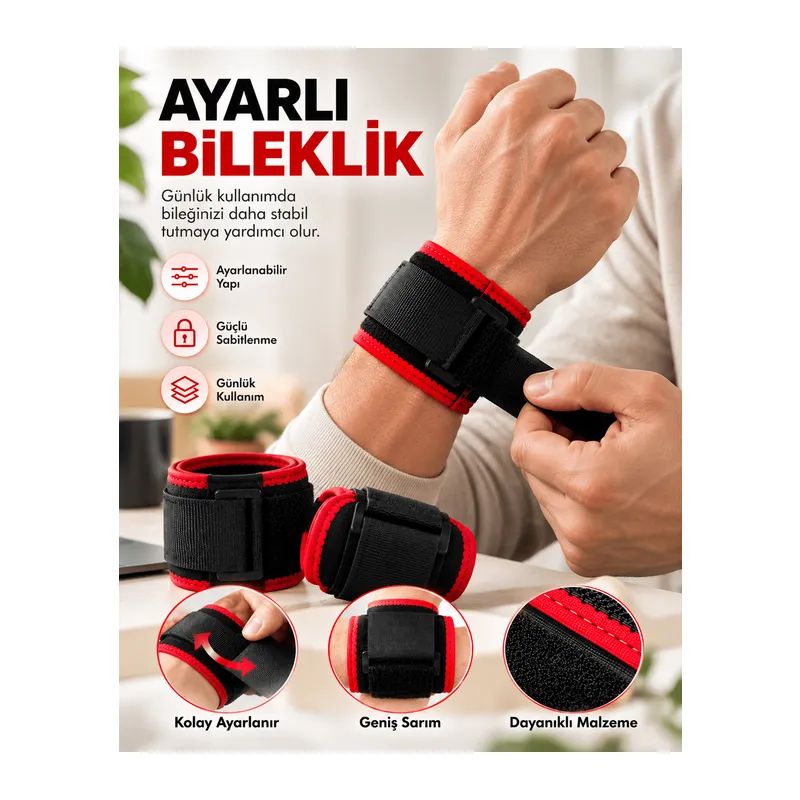 Ayarlanabilir Cırt Cırtlı Bileklik Günlük Kullanıma Uygun Rahat Bilek Desteği