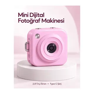 128 GB’a Kadar Hafıza Kartı Destekli Pembe Mini Dijital Fotoğraf Makinesi