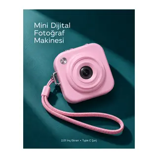 1. Cep Boy Pembe Dijital Fotoğraf Makinesi 2,01 İnç Ekran ve Type C Şarj