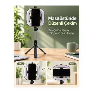 Kablosuz Kumandalı RGB Halka Işık Tripod Standı ve Manyetik Telefon Tutucu