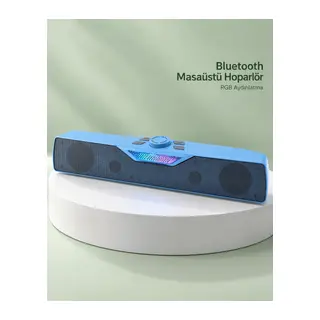 RGB Işıklı Bluetooth 5.4 Masaüstü Soundbar Hoparlör USB ve TF Kart Destekli Mavi