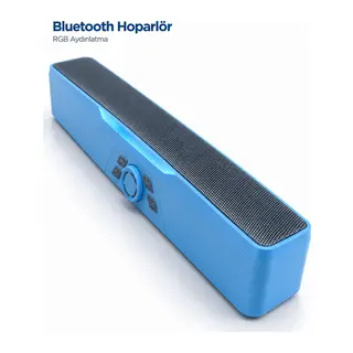 Monitör Altı Kullanıma Uygun RGB Işıklı Bluetooth Soundbar Hoparlör 1500 mAh Mavi