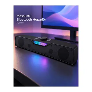 RGB Işıklı Bluetooth 5.4 Masaüstü Soundbar Hoparlör USB Destekli Siyah
