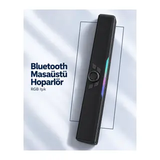 Monitör Altı Kullanıma Uygun Şarj Edilebilir Bluetooth Soundbar Hoparlör Siyah