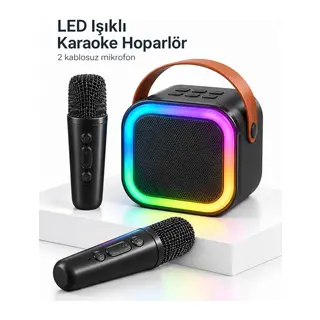 LED Işıklı Bluetooth Karaoke Hoparlör Seti