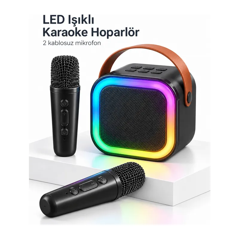 LED Işıklı Bluetooth Karaoke Hoparlör Seti