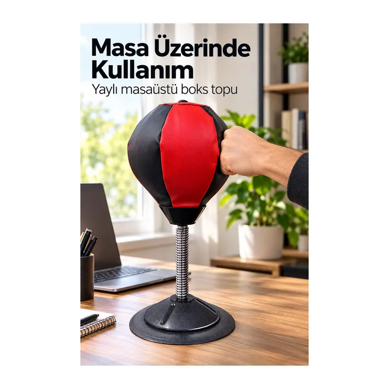 Yaylı Masaüstü Boks Topu Siyah Yuvarlak Tabanlı
