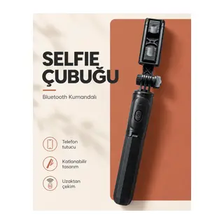 Bluetooth Kumandalı Katlanabilir Selfie Çubuğu ve Telefon Tutucu