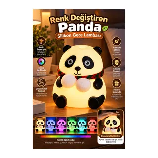 Dokunmatik Kontrollü Renk Değiştiren Panda Gece Lambası Çocuk Odası ve Yatak Odası