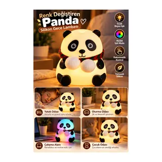 Yatak Odası Çocuk Odası İçin Renk Değiştiren Panda Silikon Gece Lambası