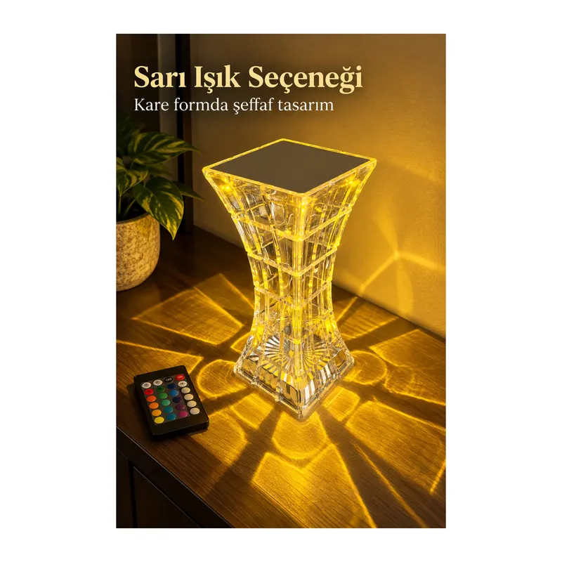 Kare Tabanlı Renk Seçimli Şeffaf Masa Lambası