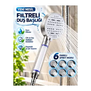 6 Modlu Filtreli Duş Başlığı Büyük Panel Su Tasarruflu Çok Fonksiyonlu Beyaz Duş Başlığı