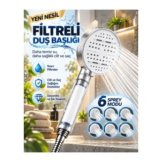 6 Sprey Modlu Filtreli Duş Başlığı Büyük Su Paneli Silikon Nozullu Beyaz Modern Tasarım