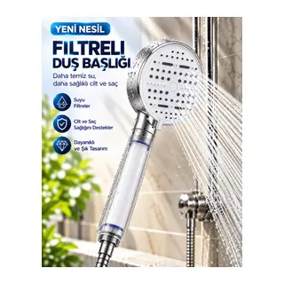Çok Fonksiyonlu Filtreli Duş Başlığı 6 Farklı Sprey Modu Büyük Panel Beyaz