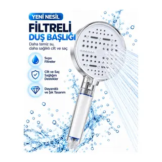 Filtreli 6 Sprey Modlu Duş Başlığı Büyük Panel Beyaz Çok Fonksiyonlu