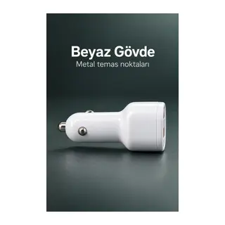 Çift Portlu Beyaz Oto Şarj Adaptörü