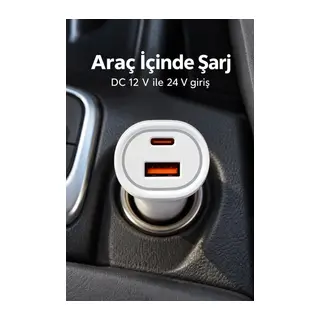 Beyaz Gövdeli Çift Çıkışlı Araç İçi Şarj Aleti