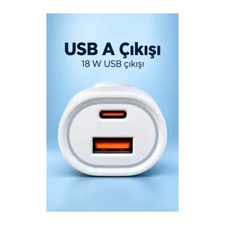Type C ve USB A Çift Çıkışlı Araç Şarj Aleti