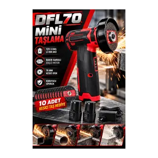 DFL70 Şarjlı Mini Taşlama Makinesi 12V Li-Ion Çift Akü 76 mm Kesici Disk ve 10 Adet Taş