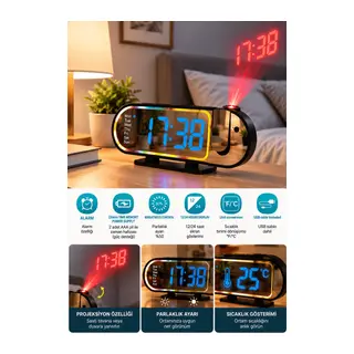 LED Dijital Masa Saati Şık Tasarım Alarm Özelliği Parlaklık Ayarı Sıcaklık ve 12 24 Saat Gösterimi