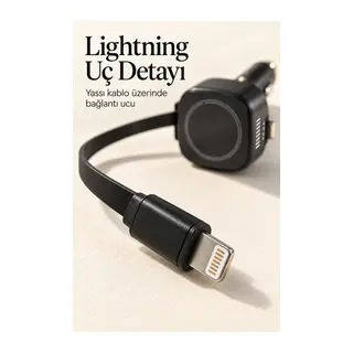 Makaralı Kablolu Araç İçi Hızlı Şarj Cihazı Type C ve Lightning