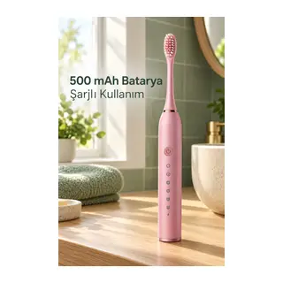 Pembe Şarjlı Diş Fırçası 500 mAh Bataryalı